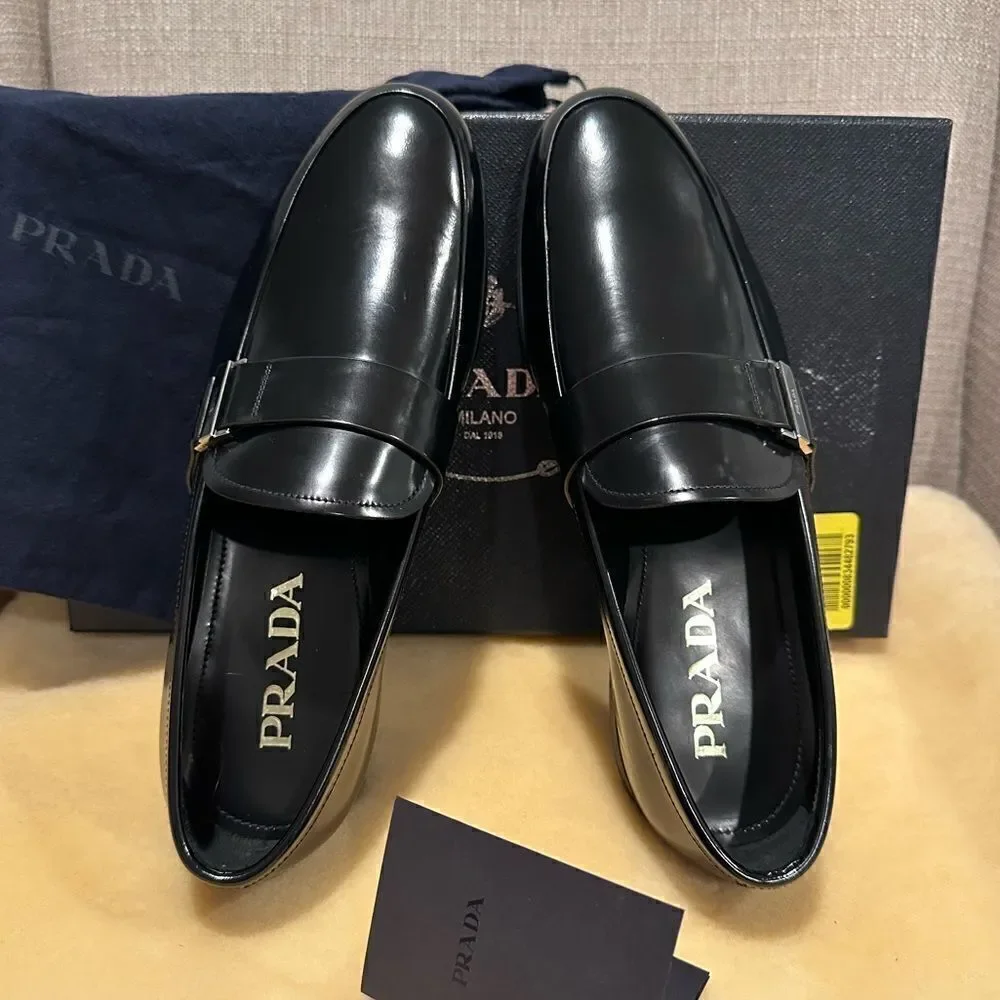 Prada Spazzolato Leather Mens Bit Loafer Shoes size 5,5 EU 38,5-39 black - Picture 2 of 12